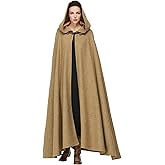BEAUZSUZSANA Renaissance Cloak with Hood for Women Wool Blend Medieval Hooded Cape for Halloween Cosplay Costume