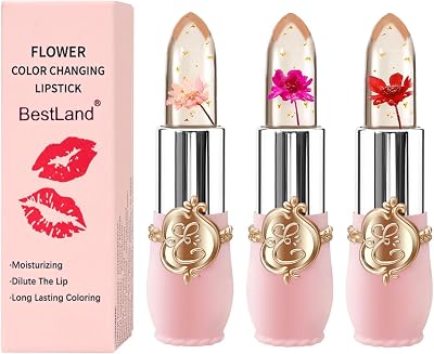 HOPHAT Flower Jelly Lipstick Set 3Pcs Color Change Lip Balm Lip Gloss