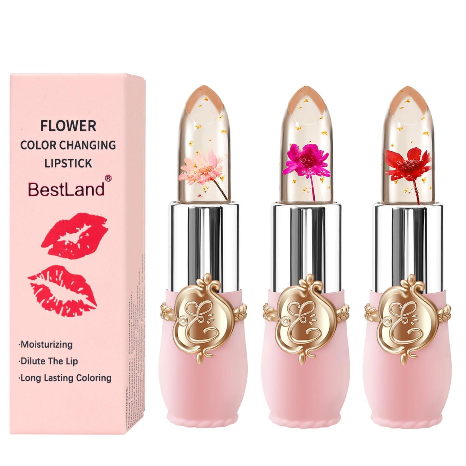 3 Packs Flower Jelly Lipstick Set Magic Temperature Color Change Lip Balm Long Lasting Moisturizer Lip Gloss Flower Jelly Lipstick Makeup Set (3PCS Set A) — image 1