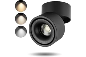 SUNMEIYI LED Dimmable Ceiling Spotlight 12W 3CCT Adjustable Indoor Directional Spotlight Fixtures 3000K/4000K/5000K for Room Living Hallway Gallery Art Light,CRI93 1200LM (Black)