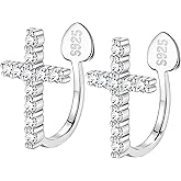 14k Gold Plated S925 Sterling Silver Clip Huggies Small Hoop Earrings for Women Crystals Cross Dangle For Girlfriend Birthday Gift Cross Silver