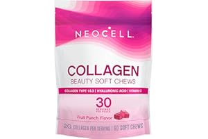 NeoCell Collagen Beauty Soft Chews with Vitamin C and Hyaluronic Acid, For Hair, Skin and Nail Health, Fruit Punch, Soft Chews, 60 Count, 1 Bag