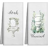 Joyriza Botanical Bathroom Hand Towels Set of 2, Unwind& Soak Farmhouse Decorative Kitchen Towels, Sage Green Eucalyptus Bathroom Decor Towel Washcloth, Gifts for Plant Lovers, 16x24 Inches