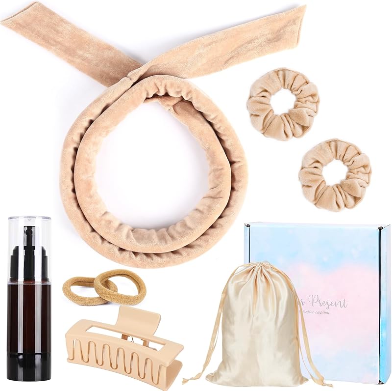 AliLeader Heatless Headband Set Khaki Soft Velvet Long Curler 155cm