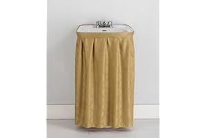Castle Selection Fabric Sink Skirt Intersecting Leaves Pattern, Self Adhesive Water Repellent Vanity Cover (Tan Gold)