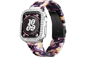BINLUN Resin Watch Bands with Case Compatible with Apple Watch Band 40mm 41mm 44mm 45mm Women Watch Strap with Glitter Bling Protective Cover Wristband for iWatch Series 8 7 SE SE2 6 5 4