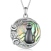 Black Cat Necklace for Women Sterling Silver Black Cat Pendant Necklace Halloween Black Cat Pendant Jewelry Gifts for Women