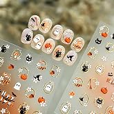 Halloween Nail Stickers, Cute Ghost Black Cat Pumpkin Nail Art Stickers | These Cute Nail Decals Are Designed With Ghost, Black Cat, Pumpkin And Flower For Fun Halloween Nail Looks, 1 Sheet