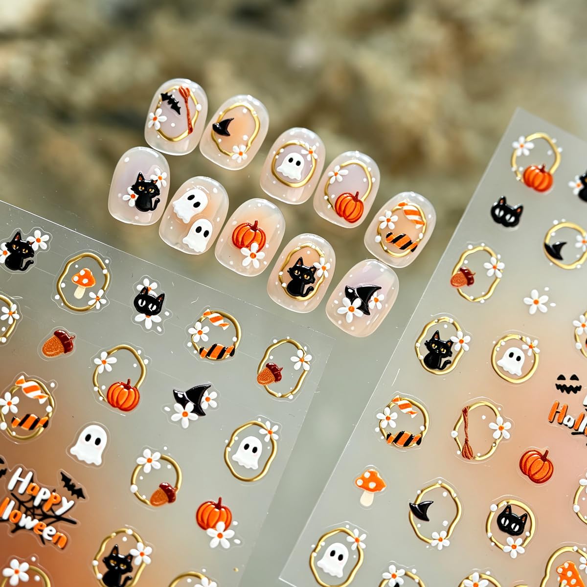 Halloween Nail Stickers, Cute Ghost Black Cat Pumpkin Nail Art Stickers | These Cute Nail Decals Are Designed With Ghost, Bla