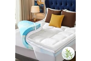 NicePlus Queen Size Dual Layer 4 Inch Memory Foam Mattress Topper, 2 Inch Fluffy Soft Pillow Top Mattress Pad Cover and 2 Inch Gel Memory Foam for Back Pain Relief, Breathable, Cooling