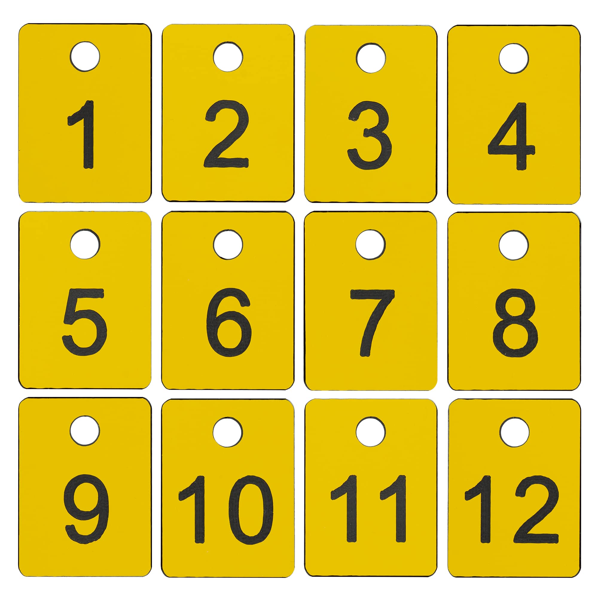 ABS Plastic Numbered Rectangle Key Tags ID With Hole (1-50, Yellow)