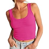 Artfish Women's Scoop Neck Sleeveless Knit Ribbed Fitted Casual Crop Tank Top