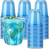 Xuelimei 50pcs 12oz Disposable Stemless Glasses,PET Disposable Drinking Cups,Cold Party Clear Plastic Wine Glasses for Parties Birthday,Wedding,Meeting,Christmas Party Supplies. (Blue)