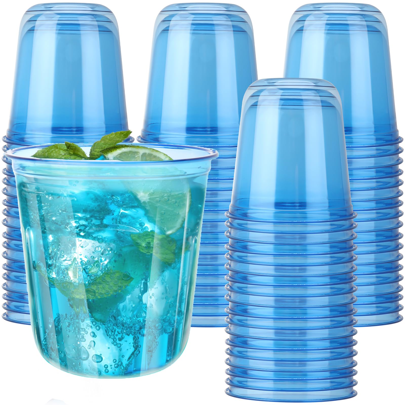 Photo 1 of Xuelimei 50pcs 12oz Disposable Stemless Glasses,PET Disposable Drinking Cups,Cold Party Clear Plastic Wine Glasses for Parties Birthday,Wedding,Meeting,Christmas Party Supplies. (Blue)