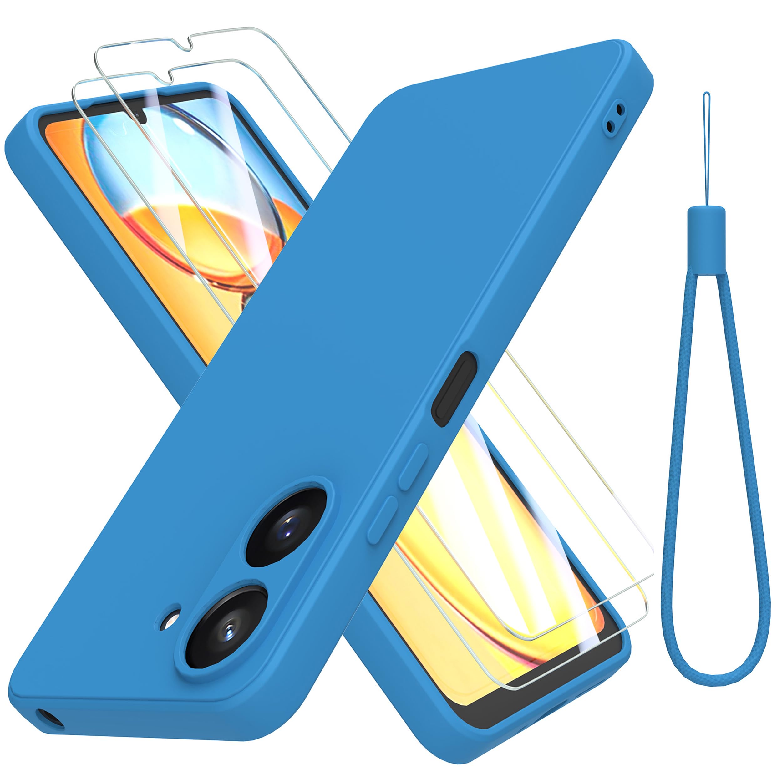 THIYUFUNS Case for Xiaomi Redmi 13C 4G with 2 Tempered Glass Screen Protector, Redmi 13C Case Silicone Slim Fit Shockproof Anti-Scratch Compatible with Xiaomi Redmi 13C 4G - Blue