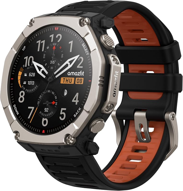 T-Rex Ultra 2 Dualband-GPS Outdoor Smartwatch, 51 mm Titangehäuse, 1,5" Saphir AMOLED Display, Taschenlampe, 30 Tage Akkulaufzeit, Offline-Karten, 10 ATM, 180+ Sportmodi für Android & iPhone