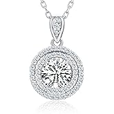 Moissanite Necklace for Women, 1-4CT S925 Sterling Silver Moissanite Pendant, 18K Gold Plated Halo White Gold Necklace- 18"+ 2" Extender Chain- Birthday Valentines Day Gifts for Her Women Wife Mom