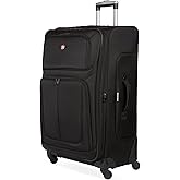 SwissGear Sion Softside Expandable Luggage – Large Checked Suitcase with 360 Degree Wheels & Retractable Handle – 29 Inch, Perfect for 7-9 Night Trips – Black