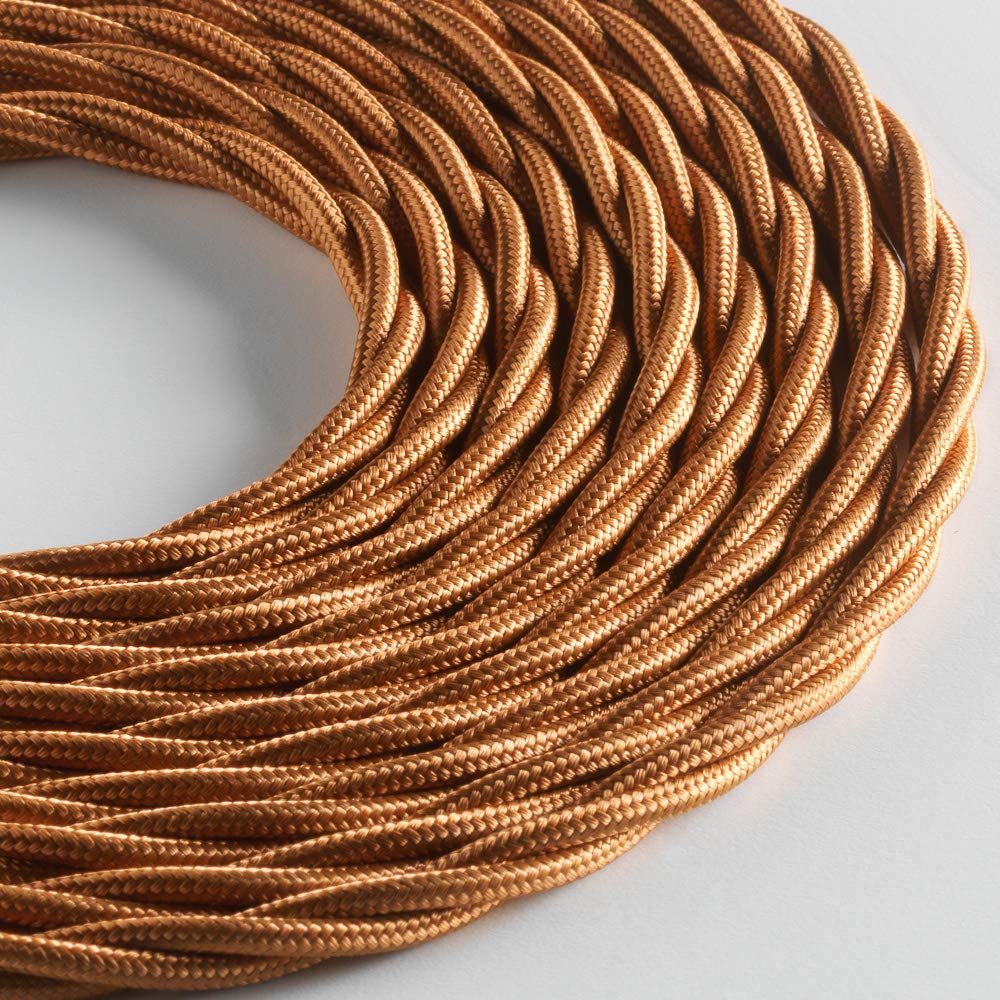 Klartext LUMIÈRE Braided Textile Cable for Lighting, 3 x 0.75 mm, Bronze, 5 m. Attention: Ground Cable Included! Maximum Anti-Shock Safety!