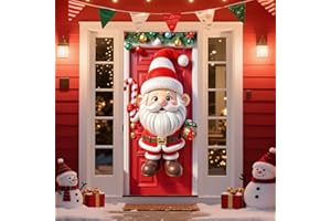 LEKETOO Christmas Door Cover Decorations, Fabric Cute Xmas Front Door Banner Covering Indoor Outdoor Christmas Party Supplies 72.8x35.4 Inch