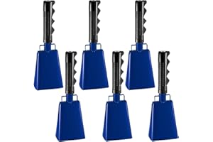 6 Pcs Metal Cowbell with Handle, FOVERN1 Large Loud Cow Bells Noise Makers for Football Games, Sporting Events, New Year’s Eve, Celebrating and More (Royal Blue)
