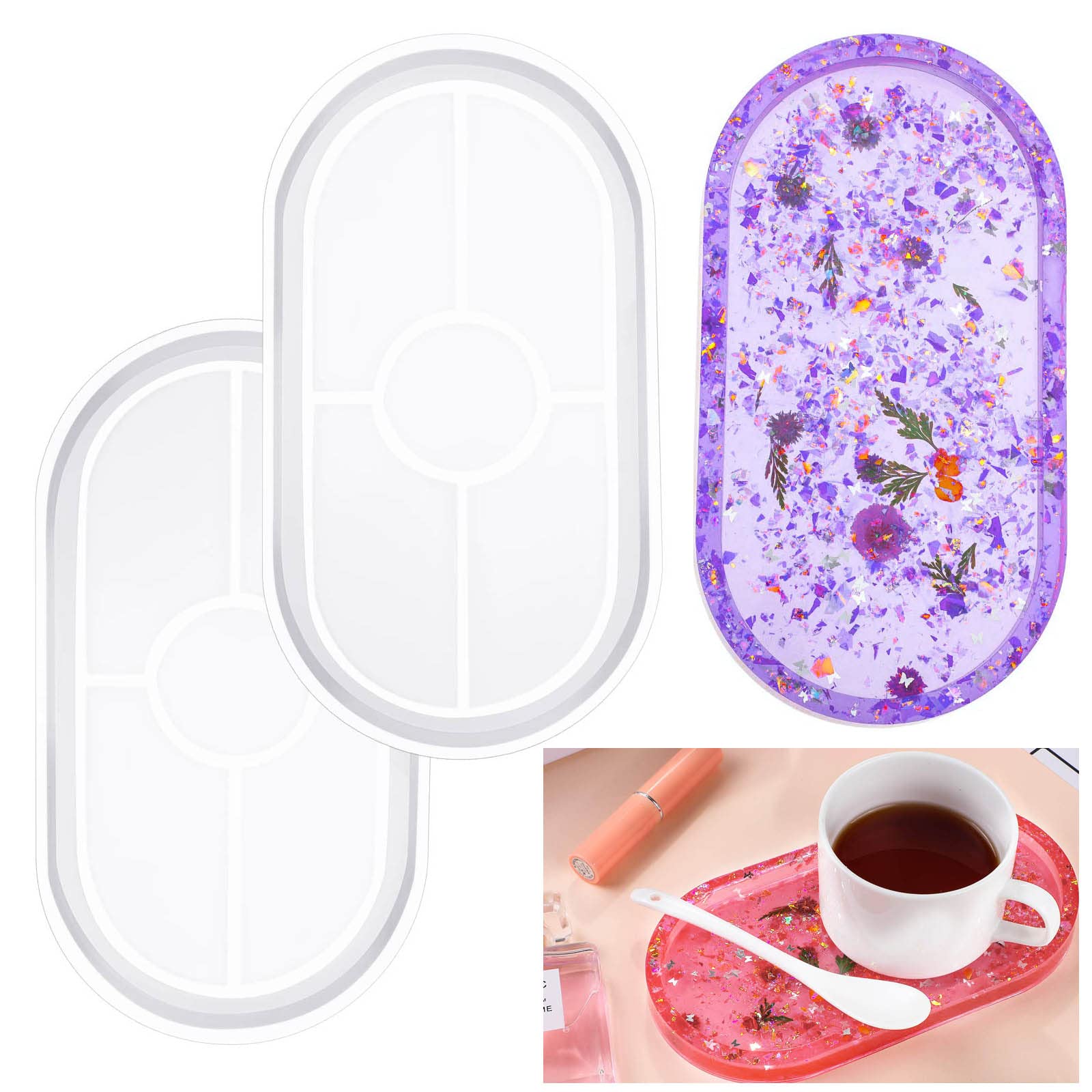 Resin Mold, 2 Oval DIY Epoxy Mould, Resin Coaster Mold Used for Plate, Dish Casting, Tray Casting, 7.1 × 3.7 in