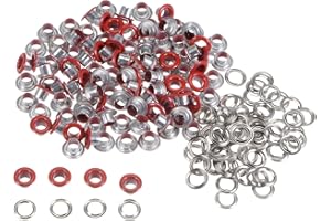 HARFINGTON 100set Grommets Kit Metal Eyelets 4.5mm 3/16" Hole Tiny Grommet for Shoes Clothes Belt Bag DIY Project, Red