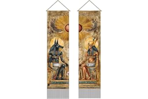 AHANDMAKER 2Pcs Ancient Egypt Mythology Tapestry Godsand Pharaohs Art Wall Hanging Decor Vertical Long Tapestry with Tassels 
