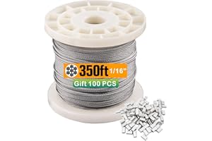 TOYELIU T316-Stainless Steel 1/16'' Wire Rope,7x7 Strand Core Marine Grade(350ft)