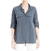 Max Studio Women's Tab Sleeve Button Front Blouse