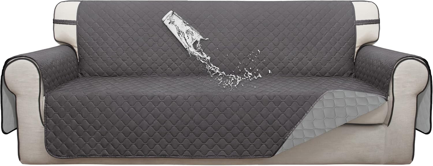 Slipcovers - ISSUNTEX Double Protection 100% Waterproof Sofa Covers for Living Room, Couch Covers for 3 Cushion Couch Sofa, Reversible Furniture Protector Sofa Cover for Dogs, Pets, Kids (Sofa, Gray/Light Gray)
