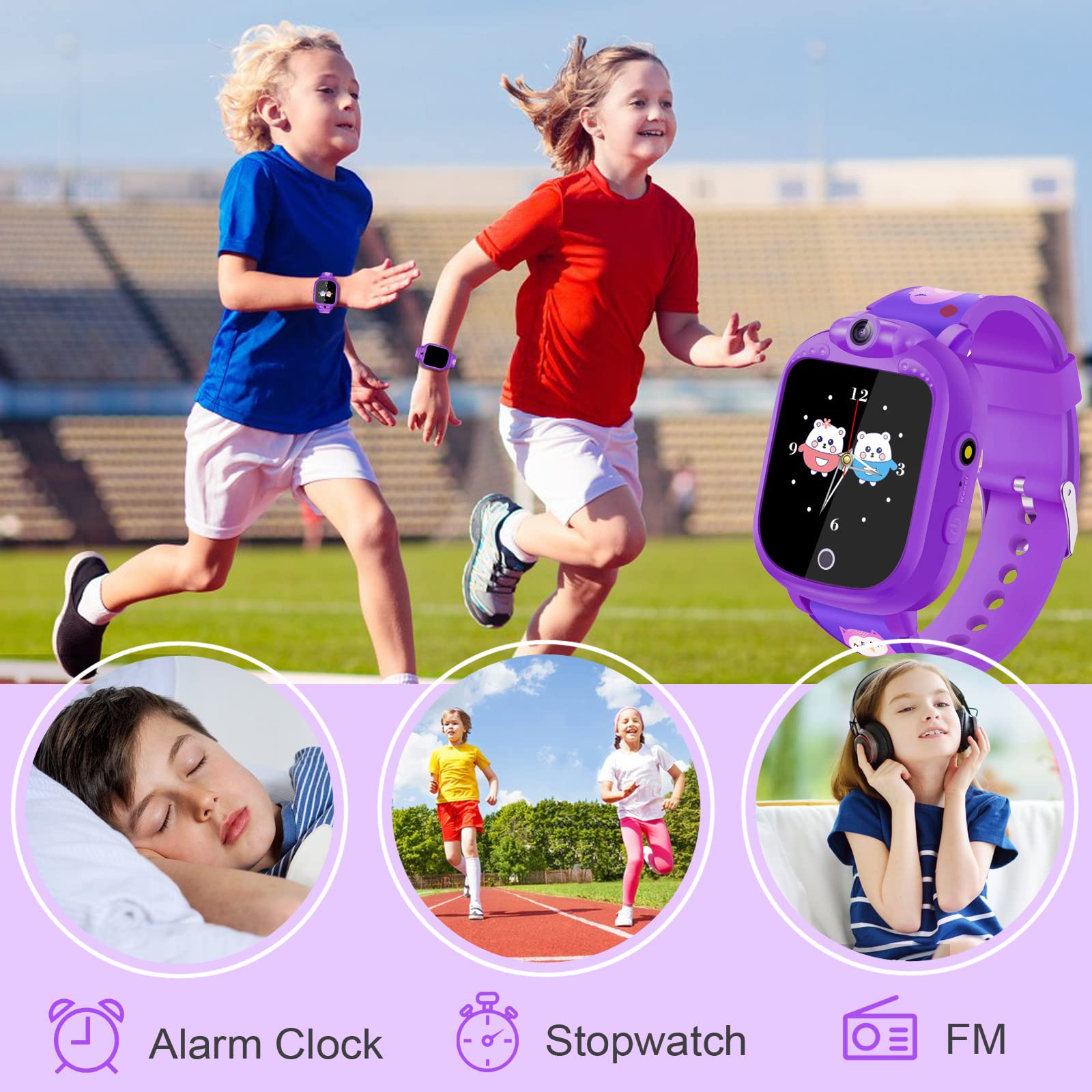 PROGRACE Kids Watch Girls Gift - Kids Watch Toddler Watch with Games 90° Rotatable Camera Music Alarm Pedometer Calculator Touch Screen Digital Wrist Watch Gifts for 4-12 Years Old