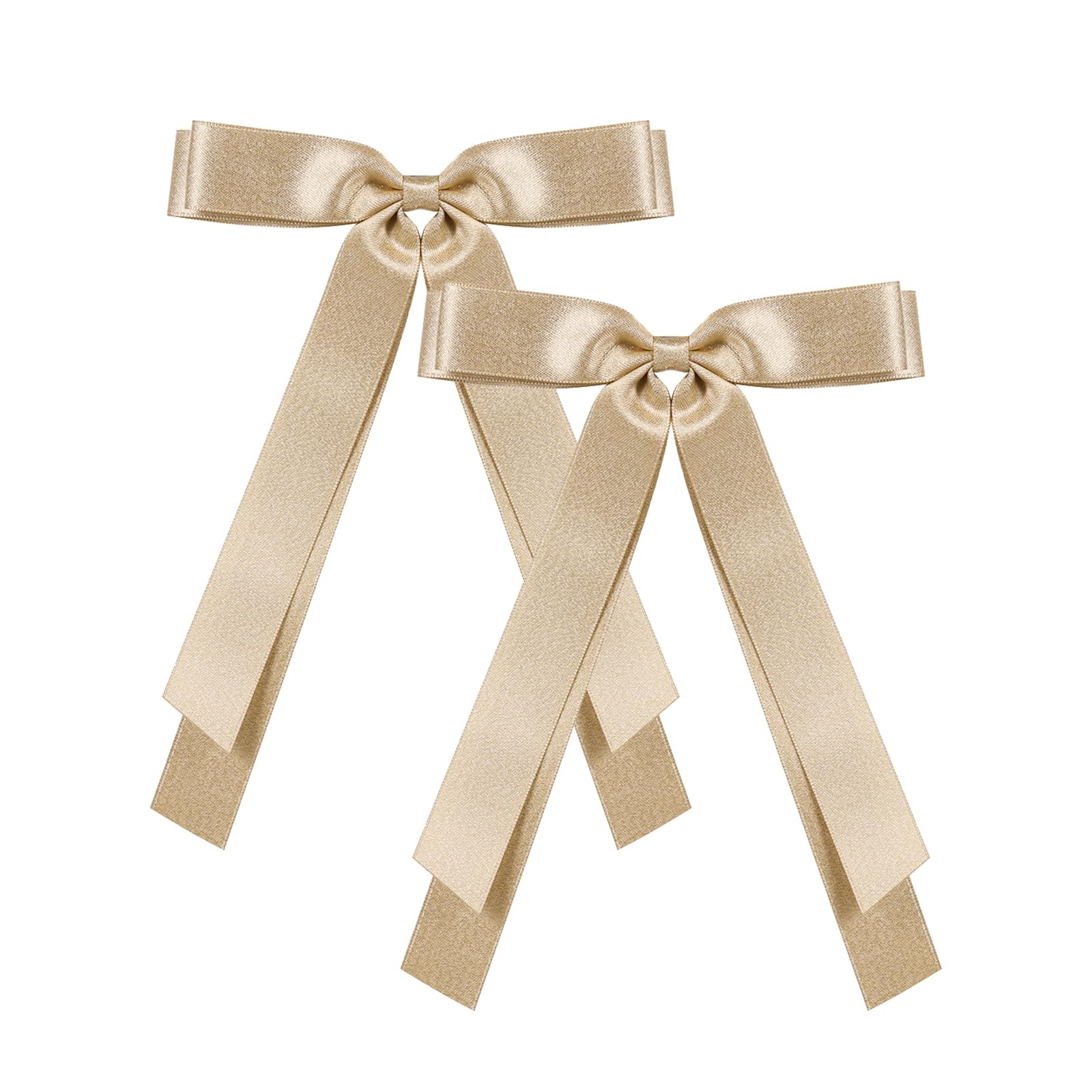 Photo 1 of 2Pcs Metallic Gold Tassel Ribbon Hair Bow Clips with Long Tail for Women Girls 5.5in Big Bow-Knot Alligator Barrette Hairpins Wedding Ponytail Holder Decor Accessories New Year Xmas Gift