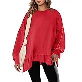 Tankaneo Womens Oversized Tops Peplum Puff Long Sleeve Shirts Trendy Casual Loose Fit Crew Neck Tunic Shirts