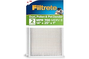 Filtrete 14x25x1 AC Furnace Air Filter, MPR 700, MERV 8, Tough on Pollen, Easy on Airflow, 3-Month Pleated 1-Inch Electrostatic Air Cleaning Filter, 2-Pack (Actual Size 13.81 x 24.81 x 0.81 in)