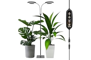 PRONORO Grow Light, 2-Head LED Floor Plant Growing Lamp, Full Spectrum Plant Light for Indoor Plants, Extended&Built-in Power Cord, Automatic On/Off Timer, 6-Level Dimming, Adjustable Height of 63 in