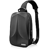 T-carbon Anti-Theft Sling Bag Backpack for Men,Carbon Fiber Hard Shell Waterproof Shoulder Bag with USB and Reset Lock for Travel Hiking,Black