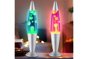 Enhon 2 Pack 16 Inch Beautiful Magma Lamp Green Wax Blue Liquid and Orange Wax Purple Liquid Volcanic Motion Lamps for Bedroom Office Holiday Decorations, Relaxing Meditation Night Light
