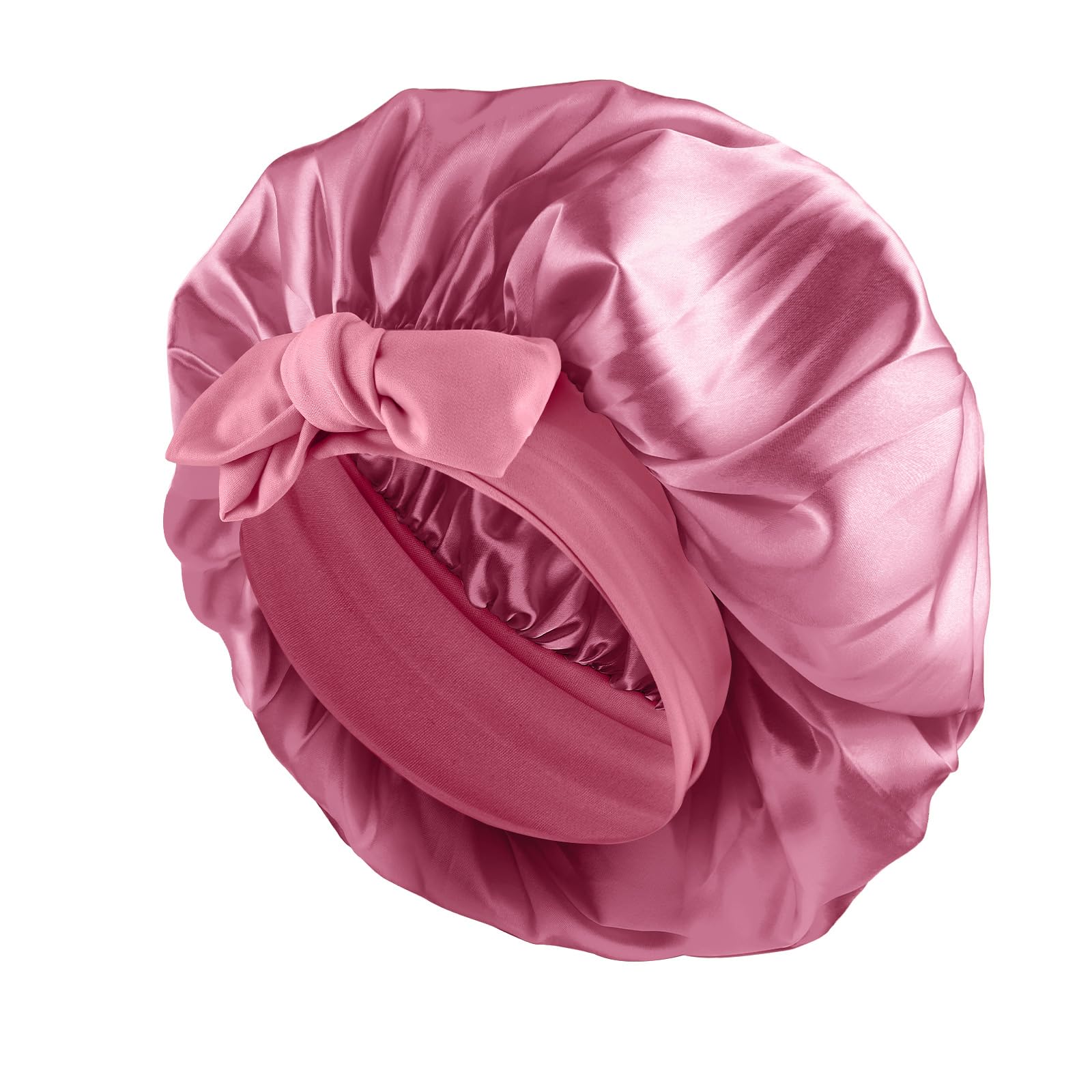 Abeillo Silk Sleep Bonnets for Women, 1PC Adjustable Satin Night Sleeping Cap Soft Elastic Band Silk Bonnets for Sleeping, Hair Bonnet with Tie Band for Curly Hair Braid Women (Bean Paste) — image 1