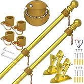 NEWLAKE 6FT Flag Pole Kit, 304 Stainless Steel Flagpole with Rotating Rings, Metal Base, American 3x5FT Nylon Flag for Outdoor Backyard Garden (Flag
