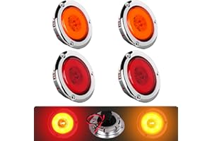 NEW SUN 4-Pack Premium 2.5 Inch Round LED Marker Lights, IP67 Waterproof, Halo & Neon Design, Stainless Chrome Bezel, Flange Mount for Utility Trailer, Camper, Truck, Pick-up, Boats, Red & Amber