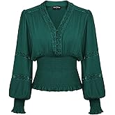 SCARLET DARKNESS Renaissance Shirt Women Boho Long Sleeve V Neck Smocked Peasant Tops