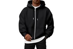 Oyamiki Zip Up Hoodies for Men Hooded Sweater Long Sleeve Jackets Loose Casual Fleece Oversized Sweatshirt Early Fall Fashion