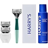Harry's Original Shaving Kit for Men - 1 Razor Handle, 3 Razor Blade Refills, Foaming Shave Gel, and Travel Blade Cover - German Engineered - Sage