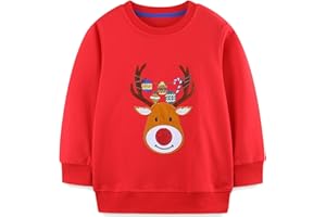 GOTHLETIC Toddler Boys Girls Christmas Sweatshirts Reindeer Crewneck Fleece Pullover Top Xmas Long Sleeve Winter Clothes 2-7T