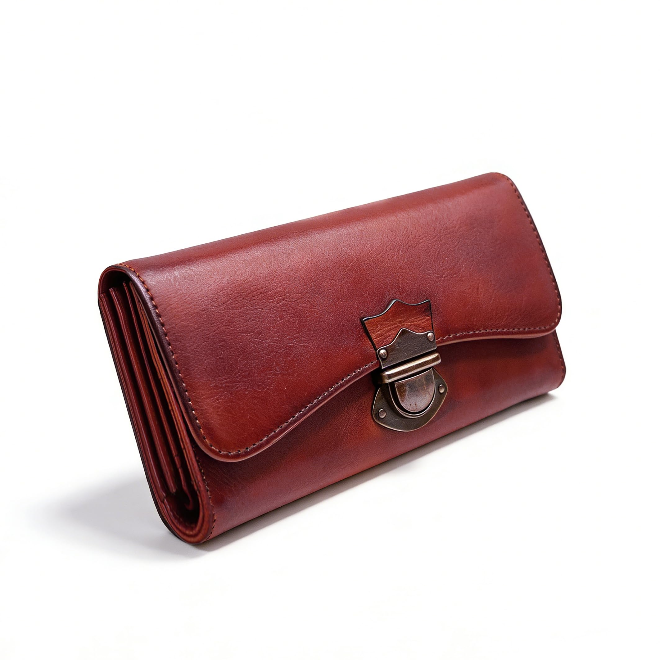 LETEULO Womens Wallet Large Soft Genuine Leather Cards Organizer Dip Dye Purse with Zipper Pocket 18 Card Slots(red)