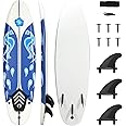 GYMAX Surfboard, 6' Body Board with Removable Fins & Protective Leash, Non-Slip Surfing Board for Surfing, Fishing Water Yoga