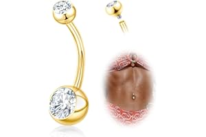 DAI JY Titanium Belly Button Rings, 14G Belly Button Piercing 14mm 12mm 10mm 8mm Short Long Belly Ring Cubic Zirconia Interna