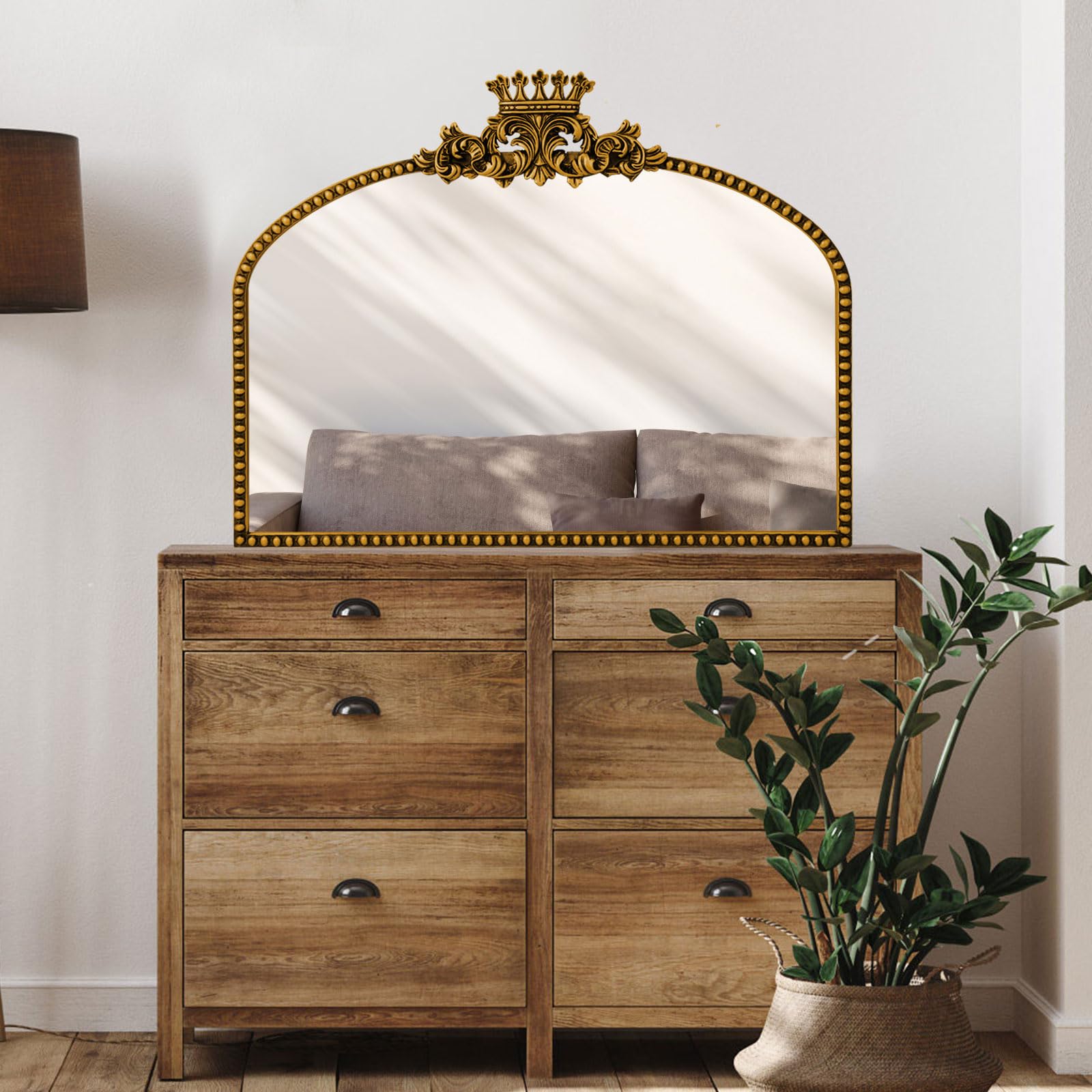 Photo 1 of Flooreal Gold Arched Bathroom Vintage Mirror for Over Sink Antique Decorative Wall Mounted 36"×28" Large Traditional Baroque with Crown Style Ornate Farmhouse Home Decor