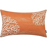 TRENDIN Coral Pillow Cover 12X20 for Couch Sea Ocean Decor Oblong Linen Cushion Case Sofa Vintage Home Decorations Orange PL1102TR